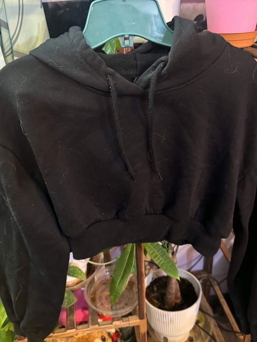 SHEIN Black Cropped Hoodie Sweater - Women
